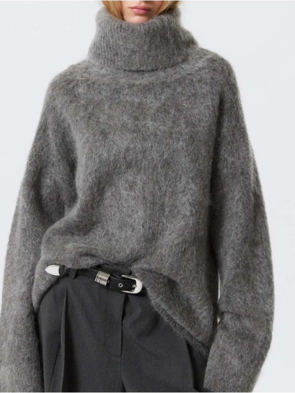 Weekday Gray Fuzzy Turtleneck Sweater